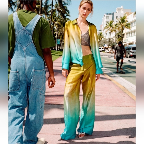 Zara satin effect wide leg pants NWT - Picture 5 of 10